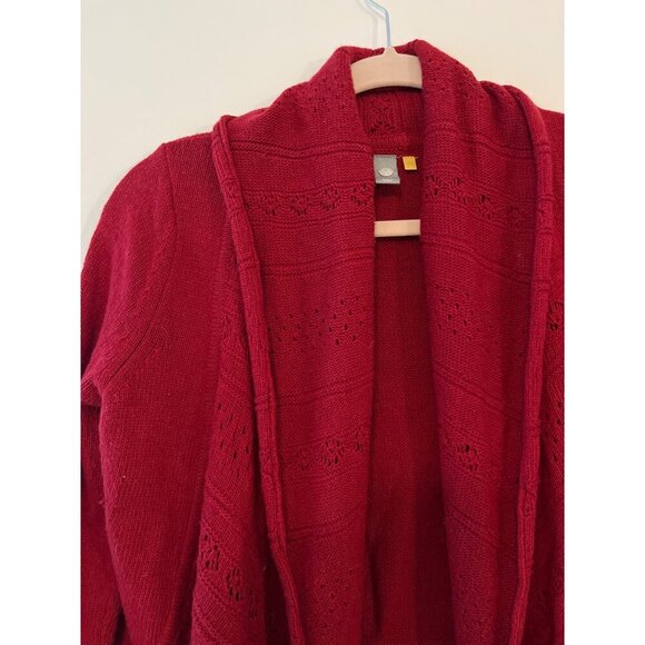 Anthropologie Knitted Knotted Wool Blend‎ Open Front Crochet Knit Cardigan S Red - Picture 3 of 7